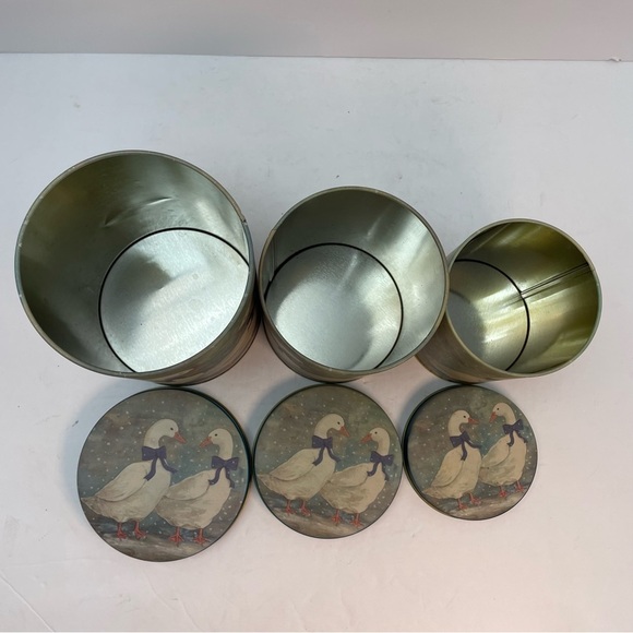 Vintage R.O.C Nesting Snow Goose Geese Storage Tins blue bow - Picture 2 of 9
